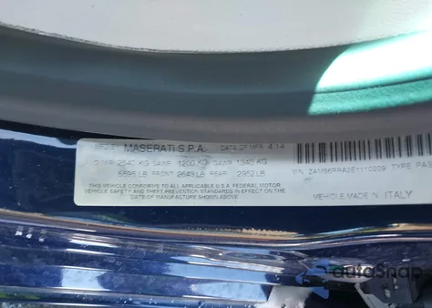 2014 Maserati Quattroporte S Q4 из США, поврежденный, VIN ZAM56RRA2E1110209